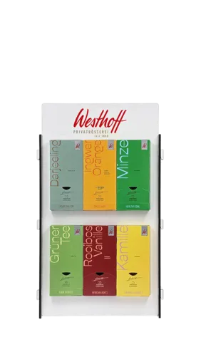 Das Bild zeigt einen Teepräsenter für 6 Sorten kuvertieren Tee